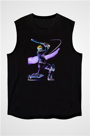 Kriket - Cricket Baskılı Unisex Siyah Kolsuz Tişört