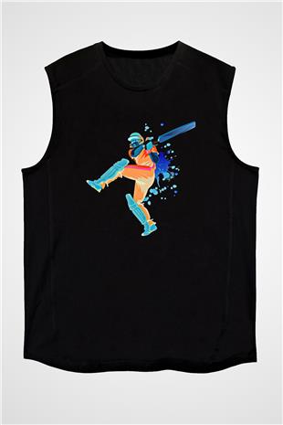 Kriket - Cricket Baskılı Unisex Siyah Kolsuz Tişört