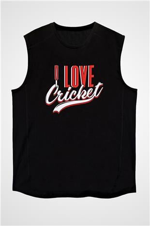 Kriket - Cricket Baskılı Unisex Siyah Kolsuz Tişört