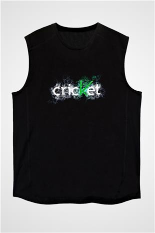 Kriket - Cricket Baskılı Unisex Siyah Kolsuz Tişört