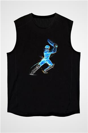 Kriket - Cricket Baskılı Unisex Siyah Kolsuz Tişört