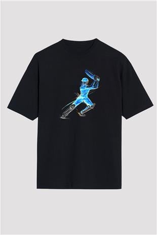 Kriket - Cricket Baskılı Unisex Siyah Oversize Tişört