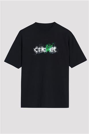 Kriket - Cricket Baskılı Unisex Siyah Oversize Tişört