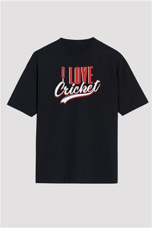 Kriket - Cricket Baskılı Unisex Siyah Oversize Tişört