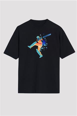 Kriket - Cricket Baskılı Unisex Siyah Oversize Tişört