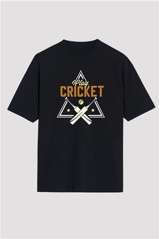 Kriket - Cricket Baskılı Unisex Siyah Oversize Tişört