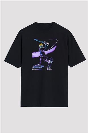 Kriket - Cricket Baskılı Unisex Siyah Oversize Tişört