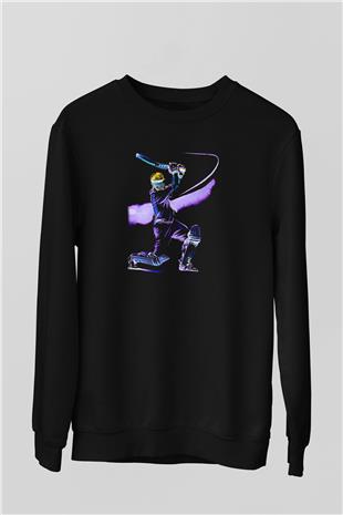 Kriket - Cricket Baskılı Unisex Siyah Sweatshirt