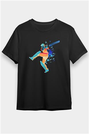 Kriket - Cricket Baskılı Unisex Siyah Tişört - Tshirt