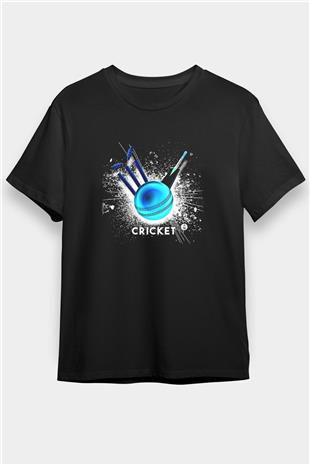 Kriket - Cricket Baskılı Unisex Siyah Tişört - Tshirt