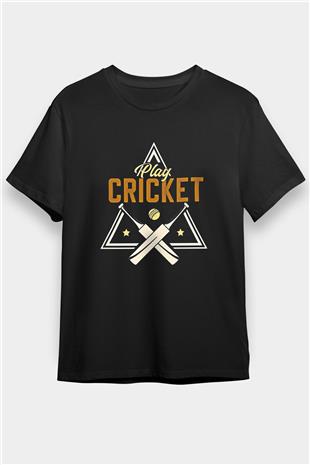 Kriket - Cricket Baskılı Unisex Siyah Tişört - Tshirt