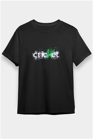 Kriket - Cricket Baskılı Unisex Siyah Tişört - Tshirt