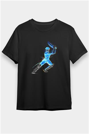 Kriket - Cricket Baskılı Unisex Siyah Tişört - Tshirt