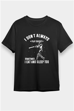 Kriket - Cricket Baskılı Unisex Siyah Tişört - Tshirt