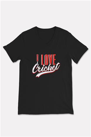 Kriket - Cricket Baskılı Unisex Siyah V Yaka Tişört