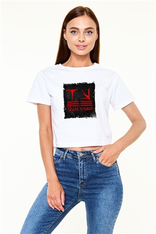 KSHMR Baskılı Beyaz Kadın Crop Top Tişört