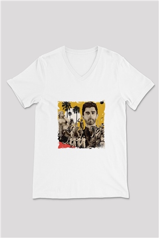 KSHMR Baskılı Beyaz V Yaka Unisex Tişört