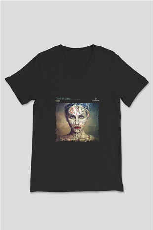 KSHMR Baskılı Unisex Siyah V Yaka Tişört