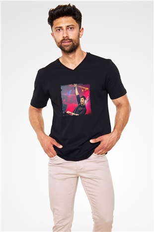 KSHMR Baskılı Unisex Siyah V Yaka Tişört
