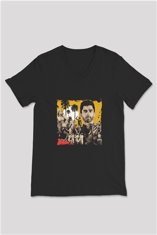 KSHMR Baskılı Unisex Siyah V Yaka Tişört
