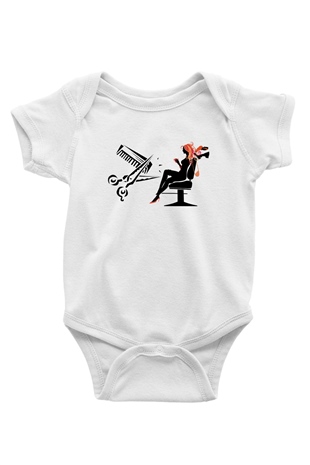 Kuaför Baskılı Beyaz Unisex Bebek Body - Zıbın
