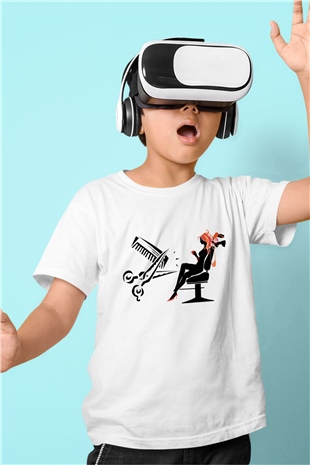 Kuaför Baskılı Beyaz Unisex Çocuk Tişört