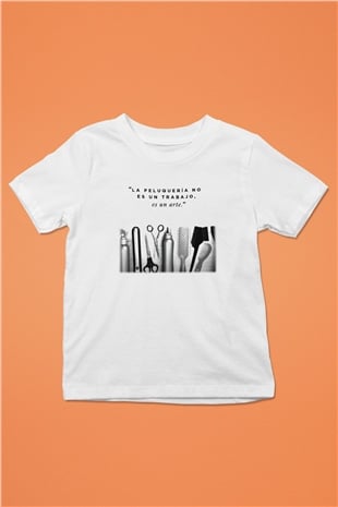 Kuaför Baskılı Beyaz Unisex Çocuk Tişört