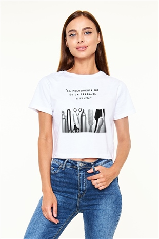 Kuaför Beyaz Croptop Tişört