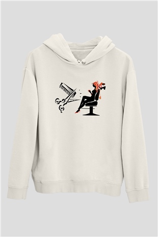 Kuaför Beyaz Unisex Kapşonlu Sweatshirt
