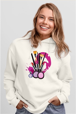 Kuaför Beyaz Unisex Kapşonlu Sweatshirt