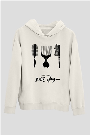 Kuaför Beyaz Unisex Kapşonlu Sweatshirt