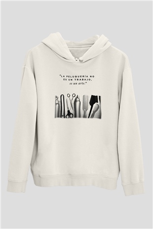 Kuaför Beyaz Unisex Kapşonlu Sweatshirt