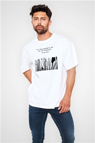 Kuaför Beyaz Unisex Oversize Tişört T-Shirt