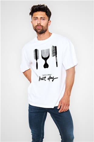 Kuaför Beyaz Unisex Oversize Tişört T-Shirt