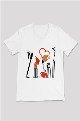 Kuaför Beyaz Unisex V Yaka Tişört T-Shirt