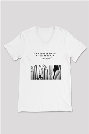 Kuaför Beyaz Unisex V Yaka Tişört T-Shirt