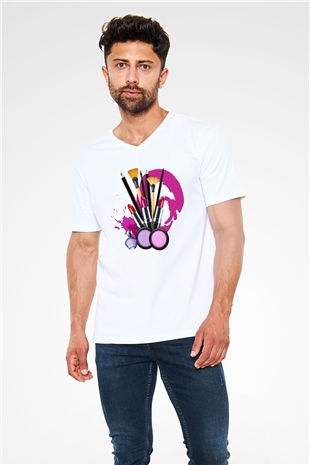 Kuaför Beyaz Unisex V Yaka Tişört T-Shirt