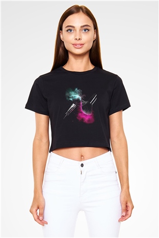 Kuaför Siyah Crop Top Tişört