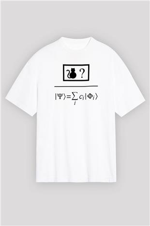 Kuantum Süper Pozisyon Baskılı Unisex Oversize Beyaz Tişört - Tshirt