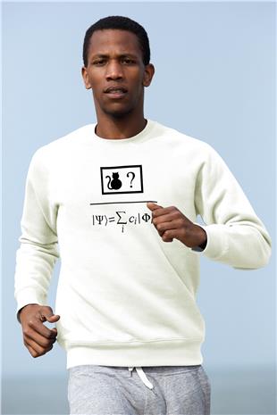 Kuantum Süper Pozisyon Baskılı Unisex Ekru Sweatshirt