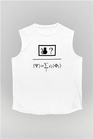 Kuantum Süper Pozisyon Baskılı Unisex Kolsuz Beyaz Tişört - Tshirt