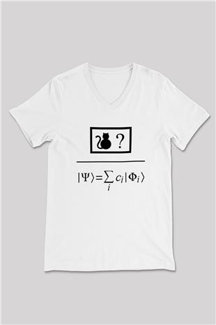 Kuantum Süper Pozisyon Baskılı Unisex V Yaka Beyaz Tişört - Tshirt