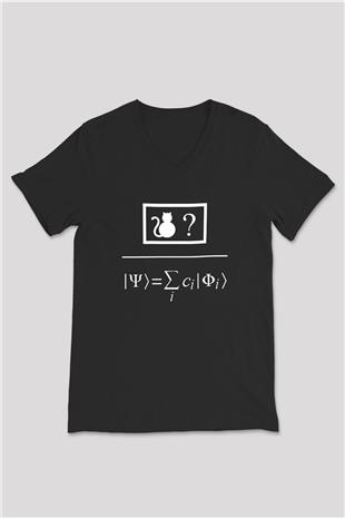 Kuantum Süper Pozisyon Baskılı Unisex V Yaka Siyah Tİşört - Tshirt