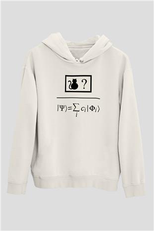 Kuantum Süper Pozisyon Baskılı Unisex Ekru Hoodie