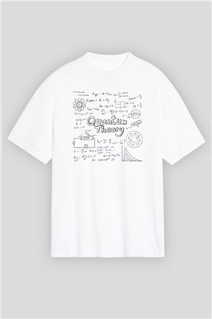 Kuantum Teorisi Enerji Formülleri Baskılı Unisex Beyaz Oversize Tişört