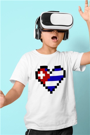 Küba Baskılı Beyaz Unisex Çocuk Tişört