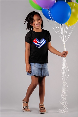 Küba Baskılı Siyah Unisex Çocuk Tişört
