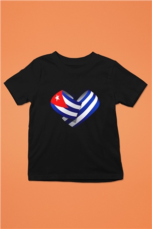 Küba Baskılı Siyah Unisex Çocuk Tişört