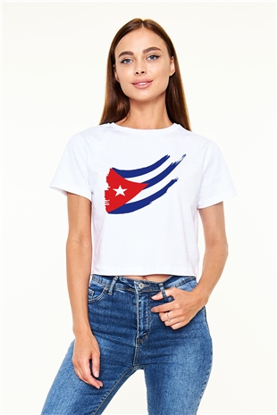 Küba Beyaz Croptop Tişört