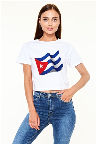 Küba Beyaz Croptop Tişört